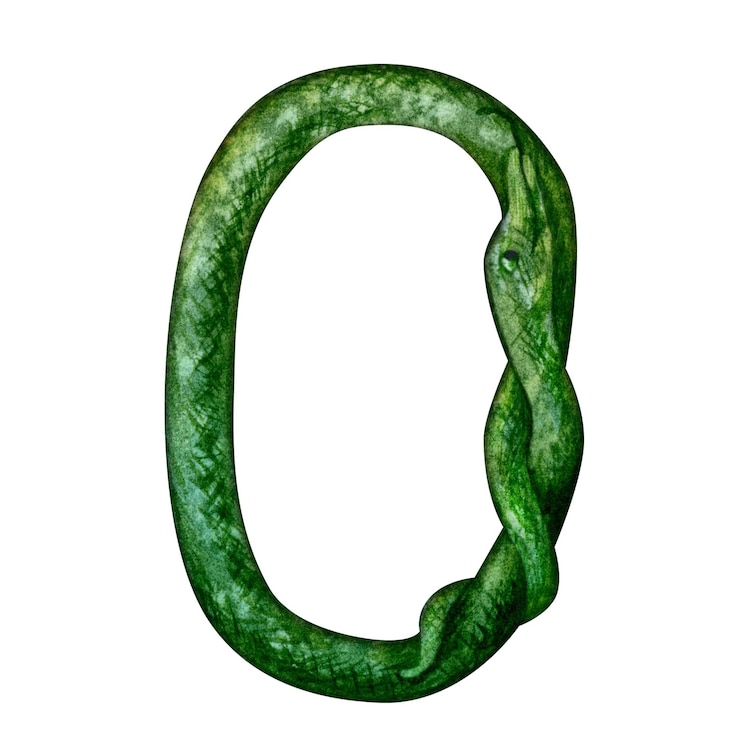 Foto die zahl null in form einer grünen holzschlange als zodiac-symbol des glücklichen chinesischen neujahrs 2025