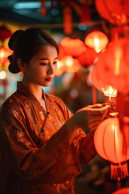 Die Zauberdame der Laterne beleuchtet den Geist des chinesischen Neujahrs