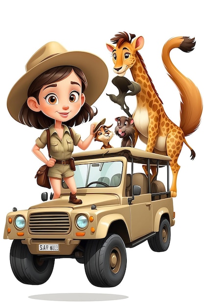 Die Zeichentrickfigur Safari Girl auf weißem Hintergrund