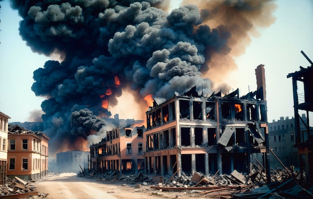 Die zerstörten Stadthäuser brannten während des Krieges