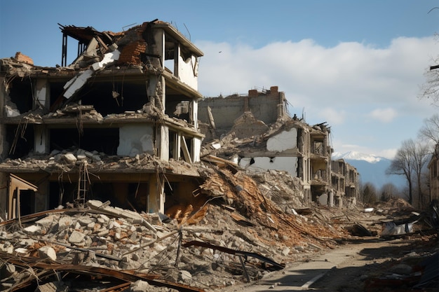 Die Zerstörung hinterließ infolge eines Erdbebens eingestürzte Gebäude und Häuser