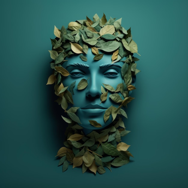 Foto diecinueve una imagen fotorrealista de una cabeza humana cubierta de hojas