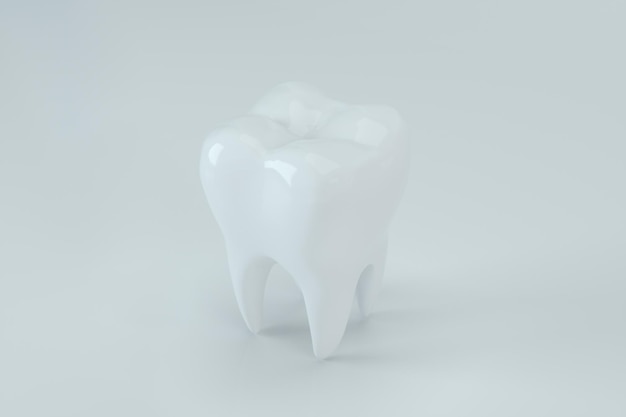 Diente blanco con renderizado 3d de fondo blanco
