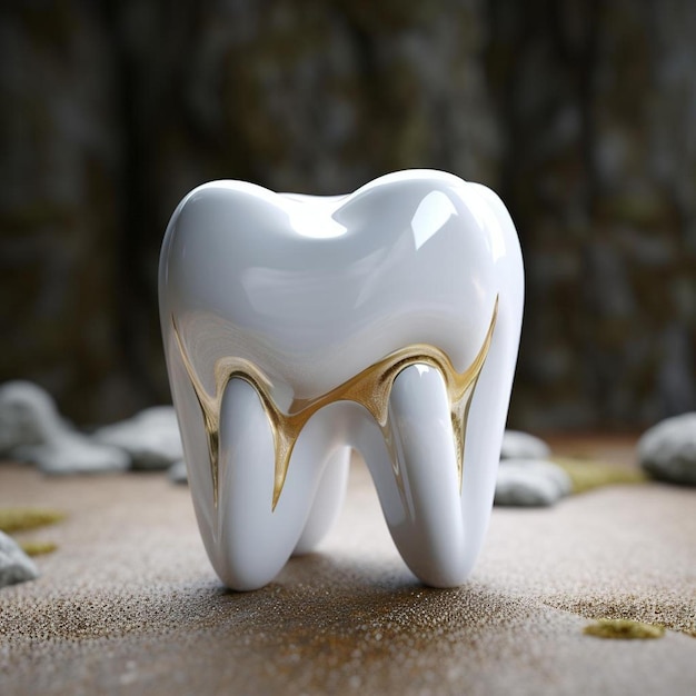 un diente se coloca en una mesa con un diente blanco grande.