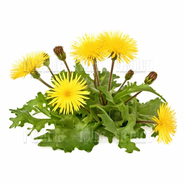 diente de león amarillo en un fondo blanco generativo ai