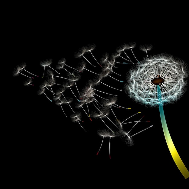 diente de león arafado con semillas soplando en el viento generativo ai