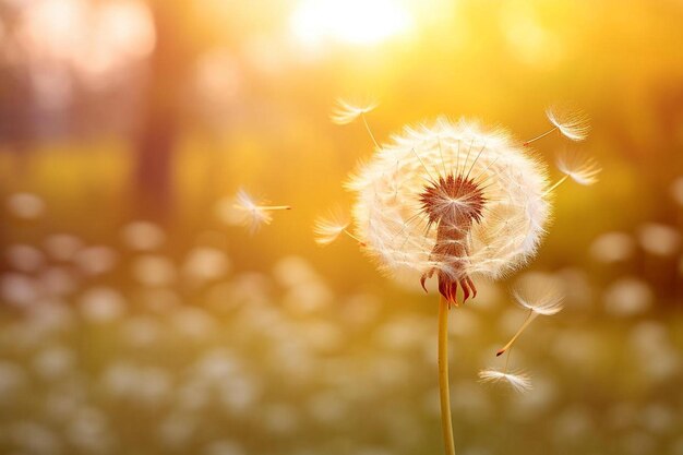 un diente de león está soplando en el viento