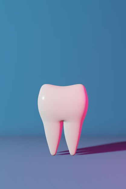 Diente molar sano blanco Representación 3D Fondo azul claro de neón Cuidado bucal Seguro dental Dentista Clínica banner