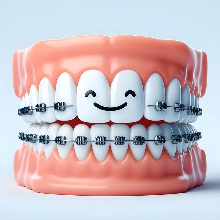un diente rojo y rosa con una sonrisa dibujada en él