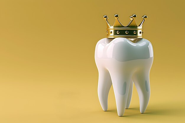 Foto diente sano con corona dorada en 3d