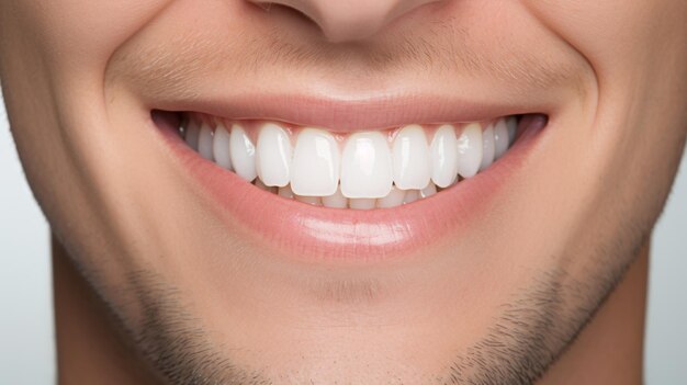 Foto los dientes blancos sonríen de cerca brillantes y perfectos