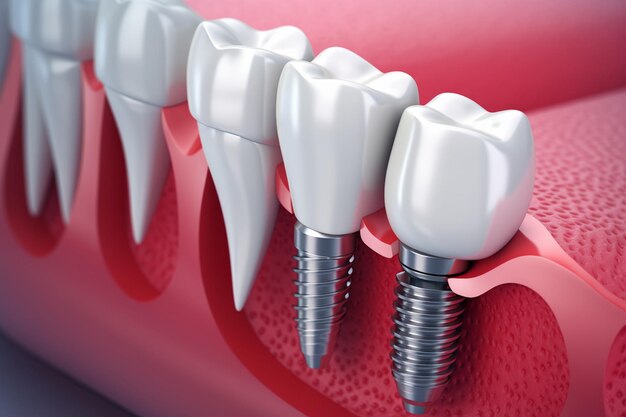 Foto dientes de implantación dental con tornillo de implante 3d illustratio