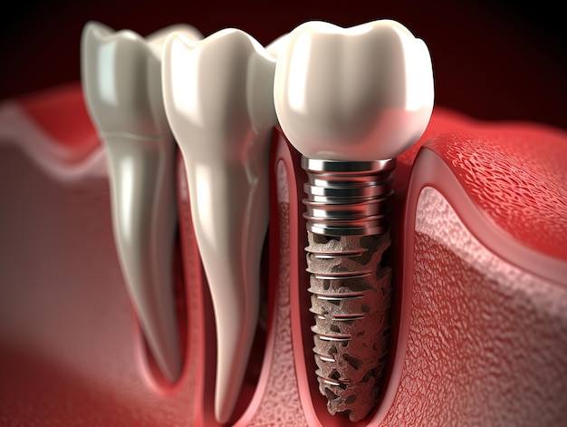 Dientes de implantación dental con tornillo de implante.