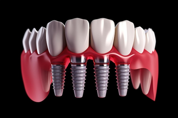 Dientes de implantación dental con tornillo de implante.