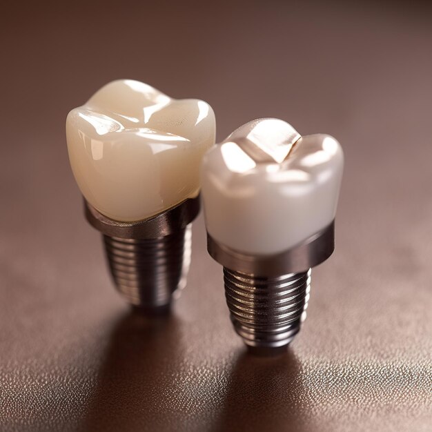 Foto dientes de implantación dental con tornillo de implante.