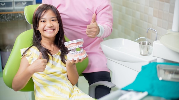 Los dientes de las niñas asiáticas están sanos en el consultorio dental Cuidado dental Cuidado del dentista