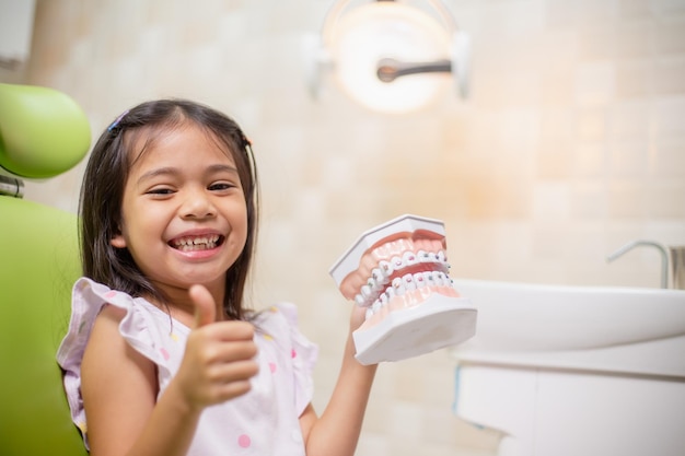 Los dientes de las niñas asiáticas están sanos en el consultorio dental Cuidado dental Cuidado del dentista