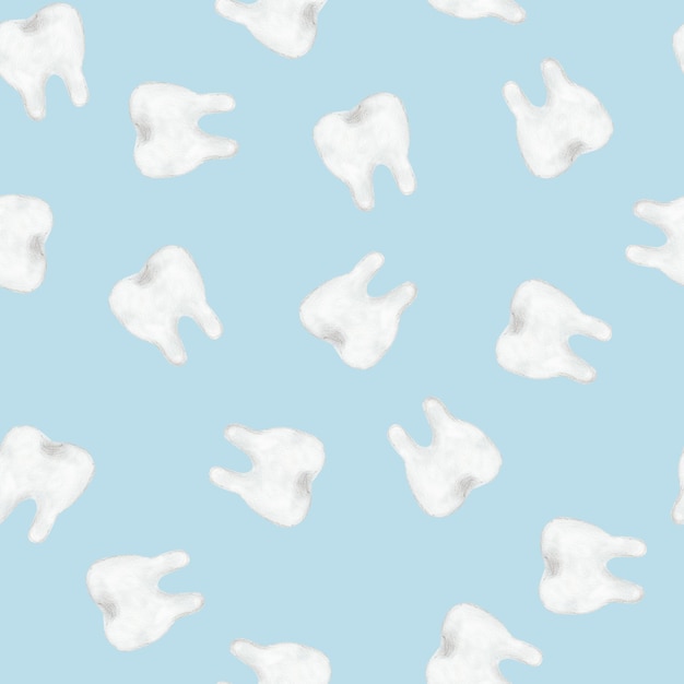 Dientes repetidos en un fondo azul pastel patrón dental Primer molar para el saludo