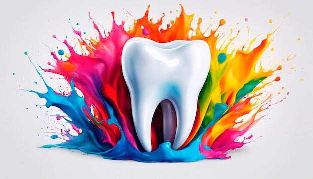 Los dientes salpicando acuarela de colores