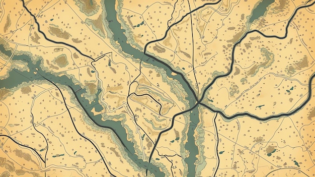 Dies ist eine detaillierte Karte einer fiktiven Region. Die Karte ist in einem realistischen Stil gezeichnet und enthält viele Merkmale wie Straßen, Flüsse und Wälder.
