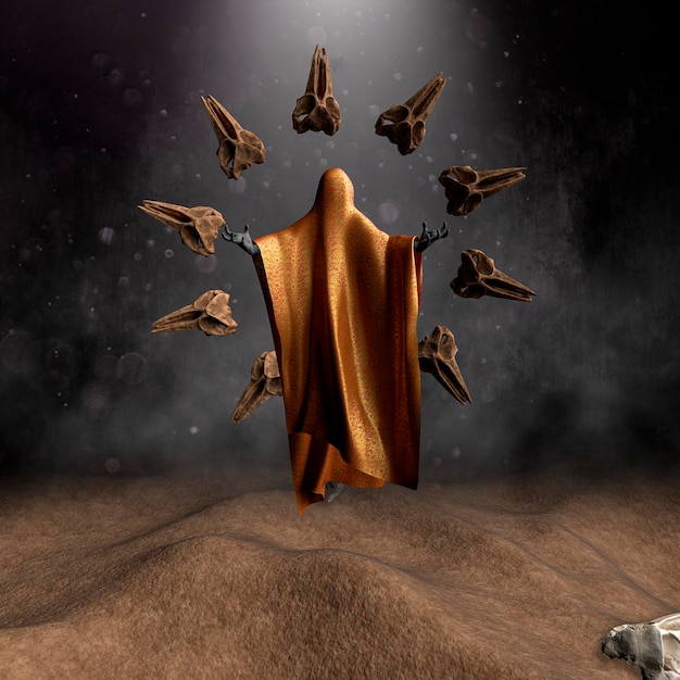 Dies ist eine generative 3D-NFT-Sammlung von Engeln und Dämonen mit Totenköpfen hinter dem Rücken