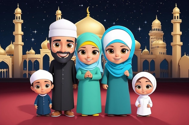 Dies ist eine muslimische Familien-Animation, die für die Zwecke von Familiengrüßungsvideos geeignet ist