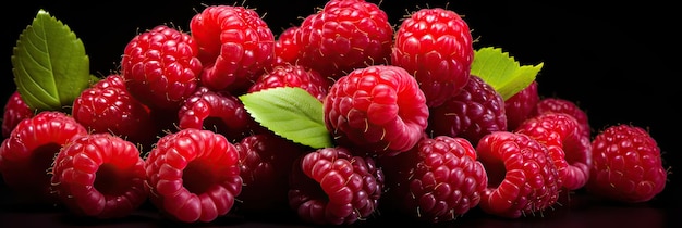 Diese Beeren sind ein Vergnügen für die Geschmacksknospen und die Augen Himbeeren lebendige Farbe geschmackvoller köstlicher visuell fesselnder Vergnügtheit für die Sinne dunkler Hintergrund erzeugt von KI