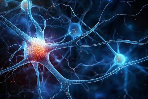 Foto diese detaillierte abbildung eines neurons im gehirn zeigt die struktur der generativen ki der zelle