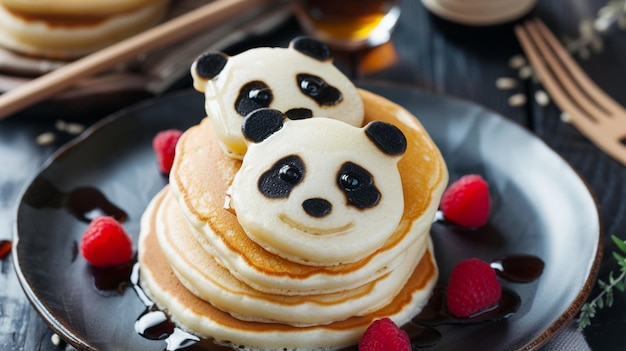 Diese flauschigen Pfannkuchen haben die Form fröhlicher Pandas und fügen einen Hauch Freude hinzu.