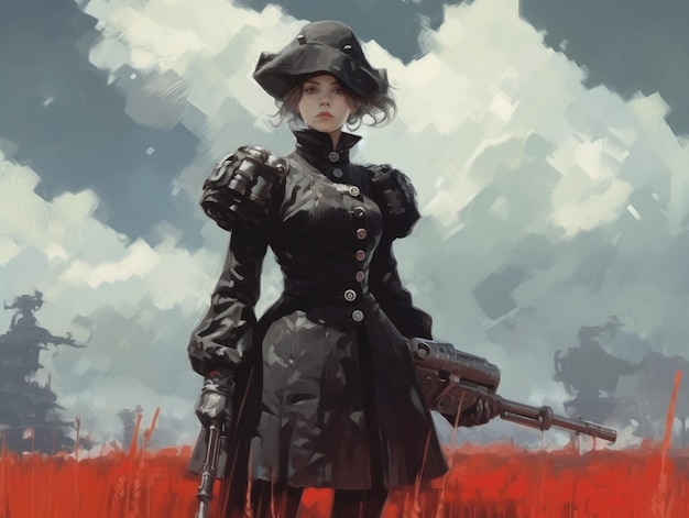 dieselpunk personaje ilustración pintura juego bienes heroico pose steampunk