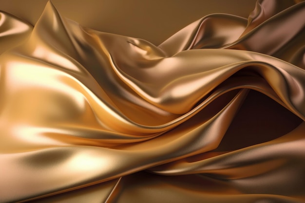 Dieser goldene Stoffhintergrund mit einer wellenförmigen Falte aus Seide oder Satin verleiht jedem Projekt Eleganz, das mit Hilfe von KI-Technologie erstellt wurde