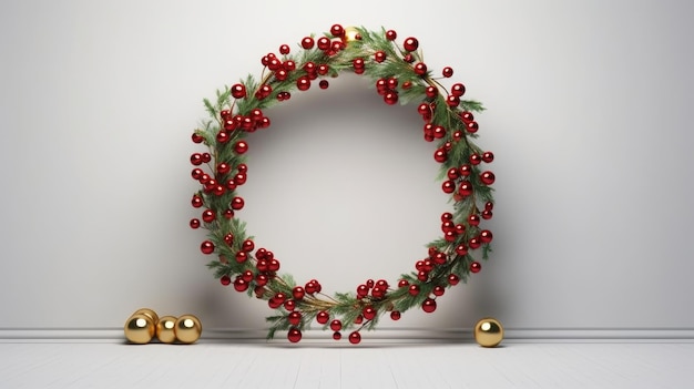 Dieser moderne Weihnachtskränz mit Glocken an einer weißen Wand sorgt für eine minimalistische und festliche Stimmung. Es ist die perfekte Dekoration für eine stilvolle Weihnachtenfeier.