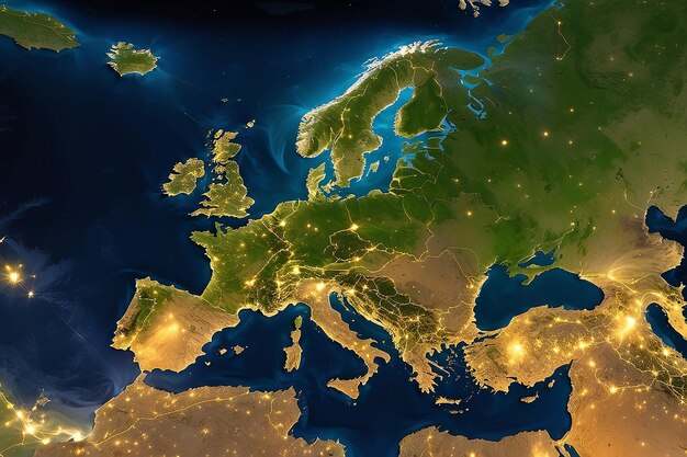Foto dieses bild der lichter der städte europas wurde mit daten des defense meteorological satellite program erstellt