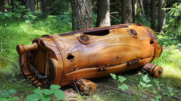 Foto dieses bild zeigt ein einzigartiges musikinstrument, das von einem ausgehöhlten holzstamm handgefertigt wurde