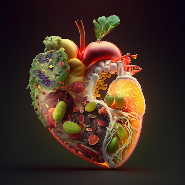 Dieses Bild zeigt ein Herz mit Obst und Gemüse.