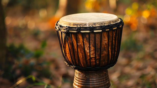 Foto dieses bild zeigt eine djembe, eine mit seilen geschnürte, mit haut bedeckte bechertrommel aus westafrika