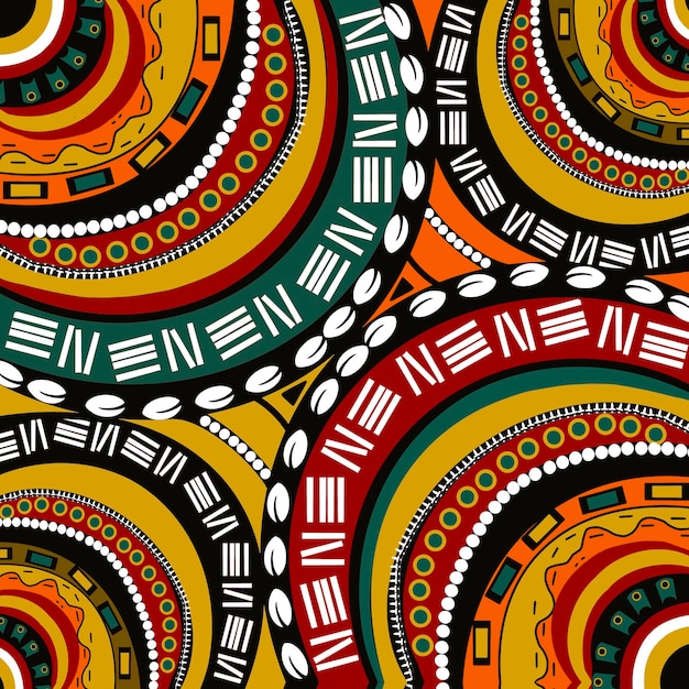 Dieses ethische afrikanische Stoffmuster zeigt lebendige gelbe und orangefarbene Töne, die ethnisch reflektieren