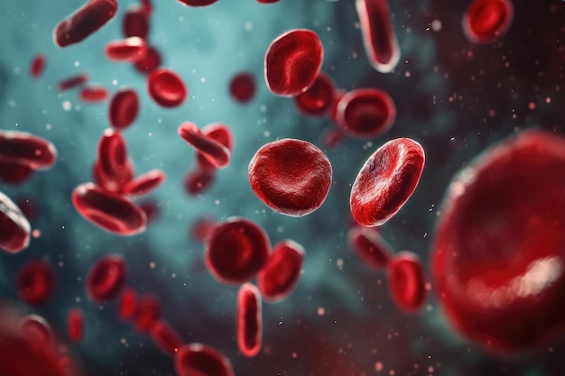 Dieses Foto zeigt eine Nahaufnahme von roten Blutkörperchen, die sich stetig in einem Blutgefäß bewegen.