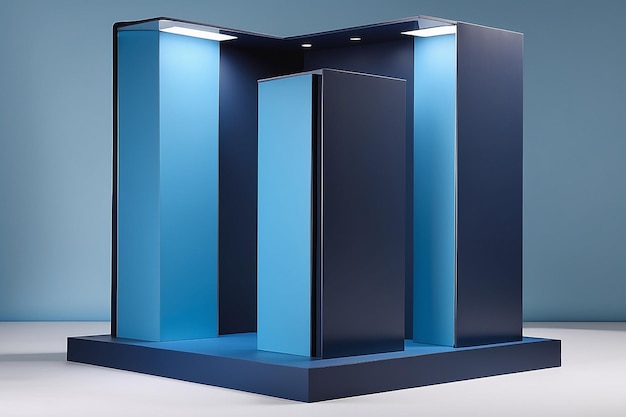 Dieses Podium ist speziell für die Präsentation von Produkten mit einer Kombination aus hellblauem Podium und dunkelblauem Hintergrund konzipiert, wodurch ein attraktives Präsentationsbild entsteht.