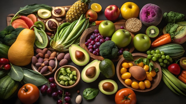 Dieta à base de plantas Comida vegana Vegetariana frutas legumes salada refeição vegana IA generativa