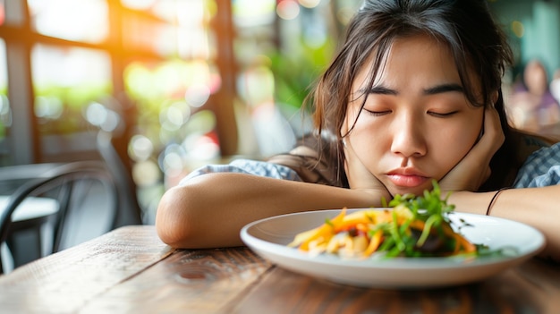 Dieta joven sana teniendo tentación hambriento de comida