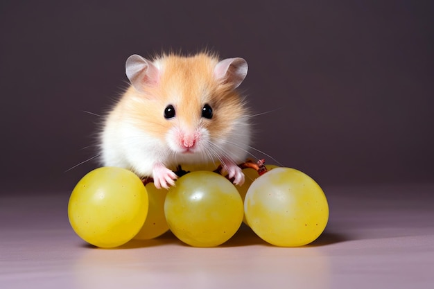 Dieta rica em nutrientes hamster fofo desfrutando de uvas frescas