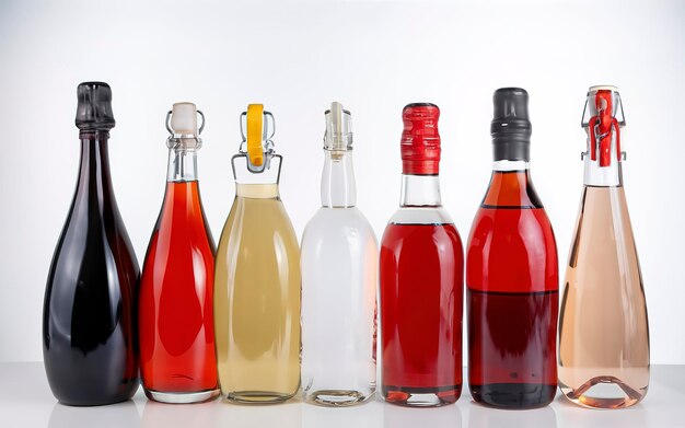 Foto diferentes botellas con alcohol sobre un fondo blanco blanco rojo prosecco rosa rojo publicidad de jerez