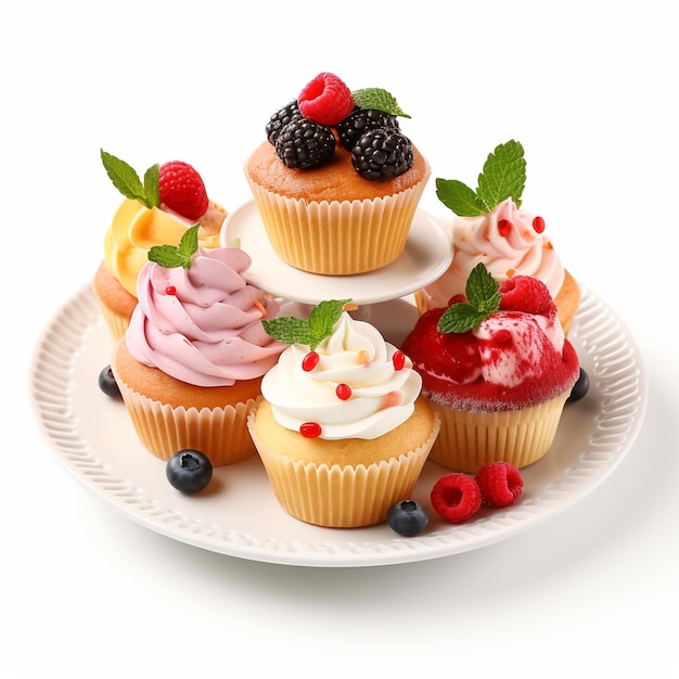 diferentes cupcakes caseros con bayas frescas