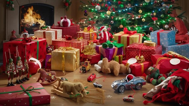Diferentes decoraciones y juguetes navideños