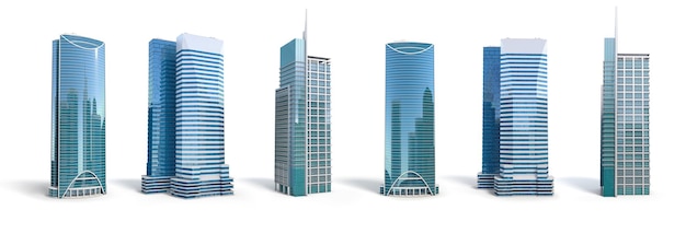Diferentes edifícios de arranha-céus isolados em branco Definir número 2