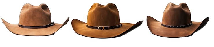 Foto diferentes estilos de chapéus de cowboy em fundo branco transparente