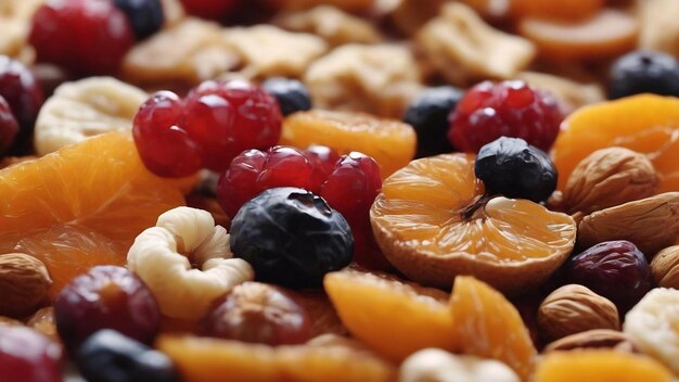 Diferentes frutas secas con nueces y cuentas