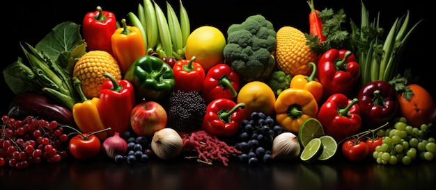 Diferentes frutas y verduras de colores por todas partes