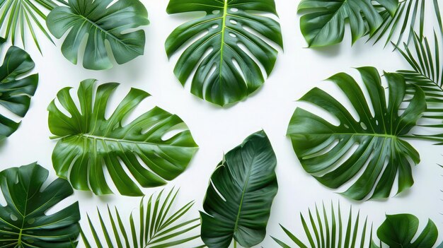 Foto diferentes hojas tropicales sobre un fondo blanco